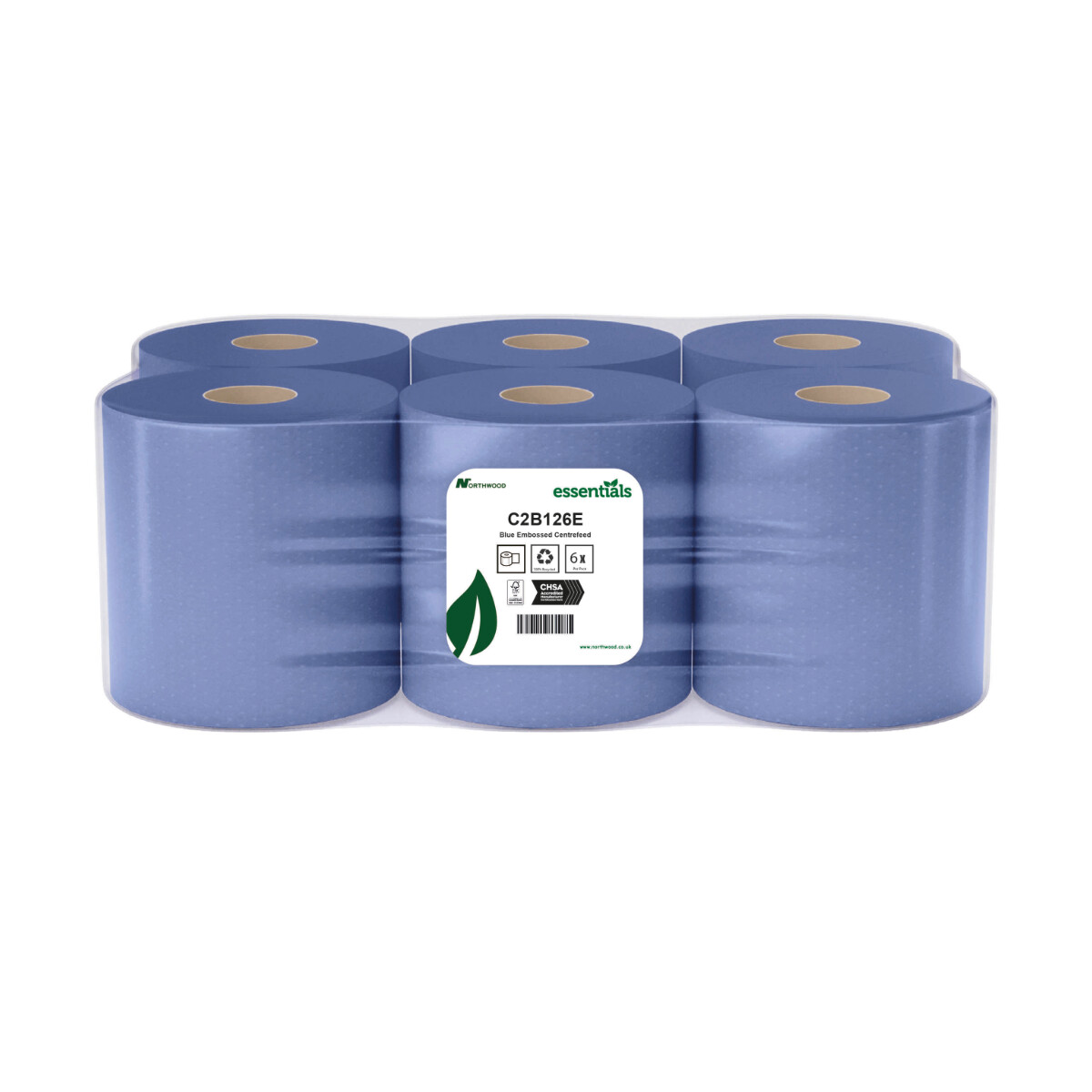 Embossed Centrefeed Roll Blue 2-Ply 120m (Pack of 6) - primary