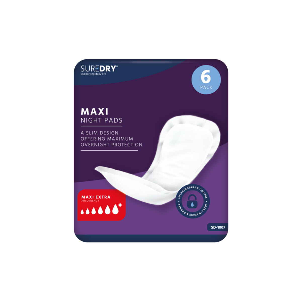 SureDry MaxiNight Light Ladies Pad (Pack of 6)
